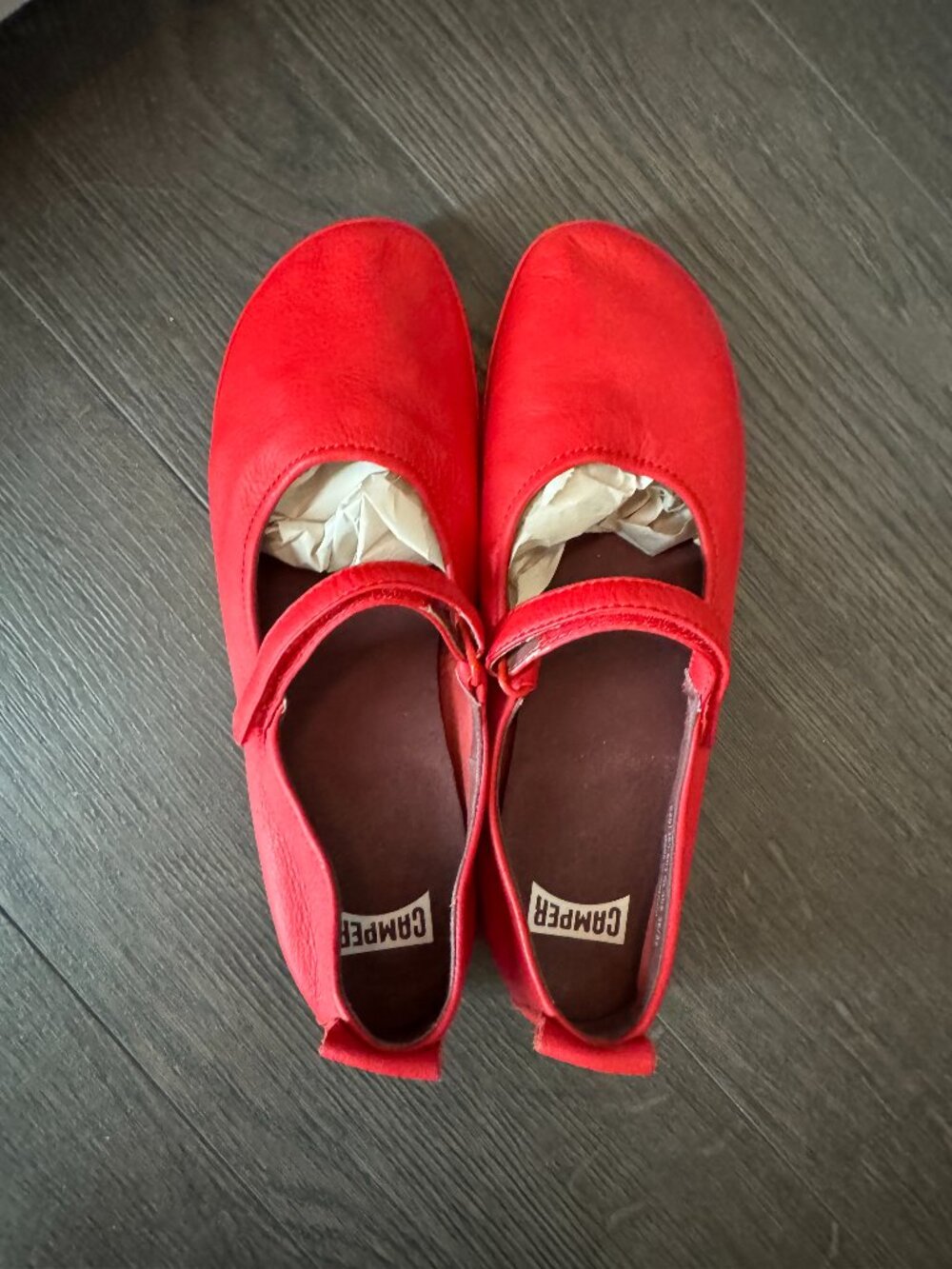CAMPER RED BALLERINA VELCRO LEATHER SHOES 'RIGHT NINA' SIZE 40 (US size 9)